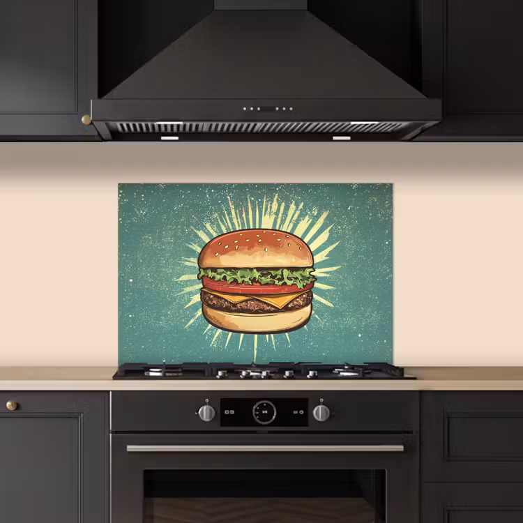 Spatscherm keuken - Hamburger - Illustratie - Sla - Kaas — 5