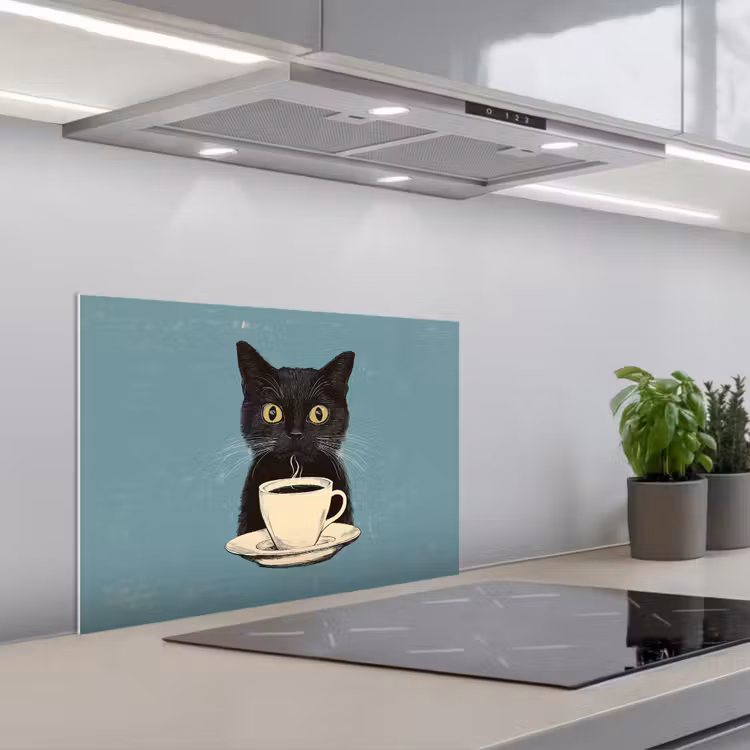 Spatscherm keuken - Kat - Zwart - Koffie - Minimalistisch — 1