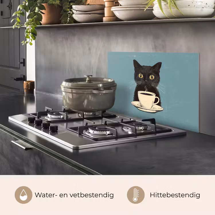 Spatscherm keuken - Kat - Zwart - Koffie - Minimalistisch — 2