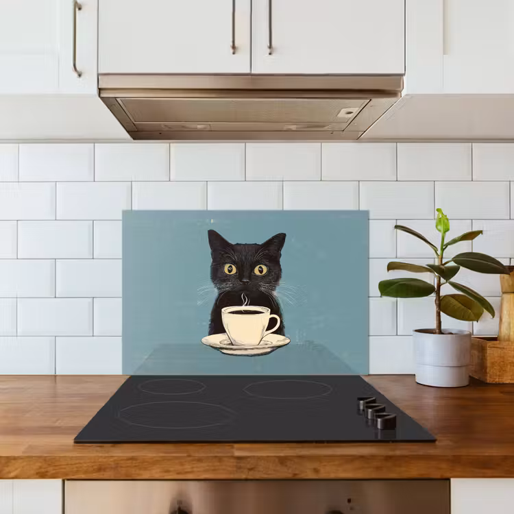 Spatscherm keuken - Kat - Zwart - Koffie - Minimalistisch — 3