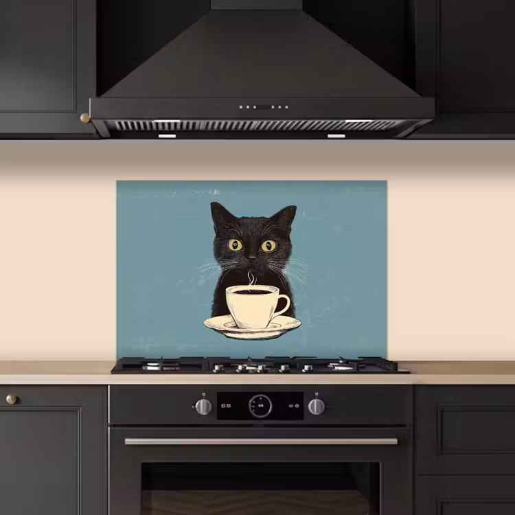 Spatscherm keuken - Kat - Zwart - Koffie - Minimalistisch — 5