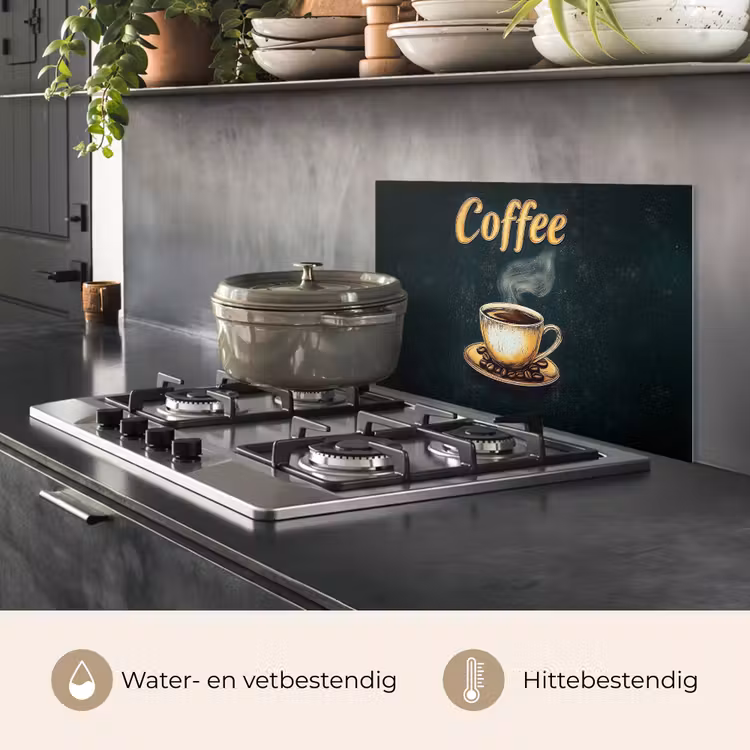 Spatscherm keuken - Koffie - Schotel - Koffiebonen - Retro — 2