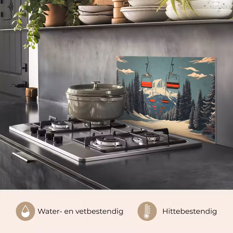 Spatscherm keuken - Sneeuw - Skilift - Rood - Bomen — 2