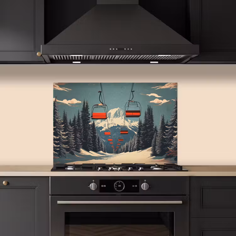 Spatscherm keuken - Sneeuw - Skilift - Rood - Bomen — 5