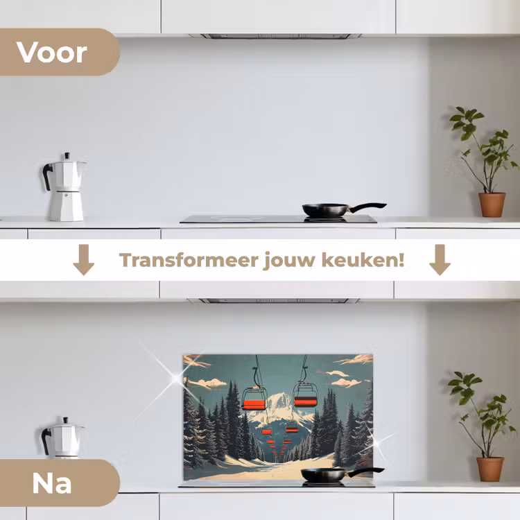 Spatscherm keuken - Sneeuw - Skilift - Rood - Bomen — 7