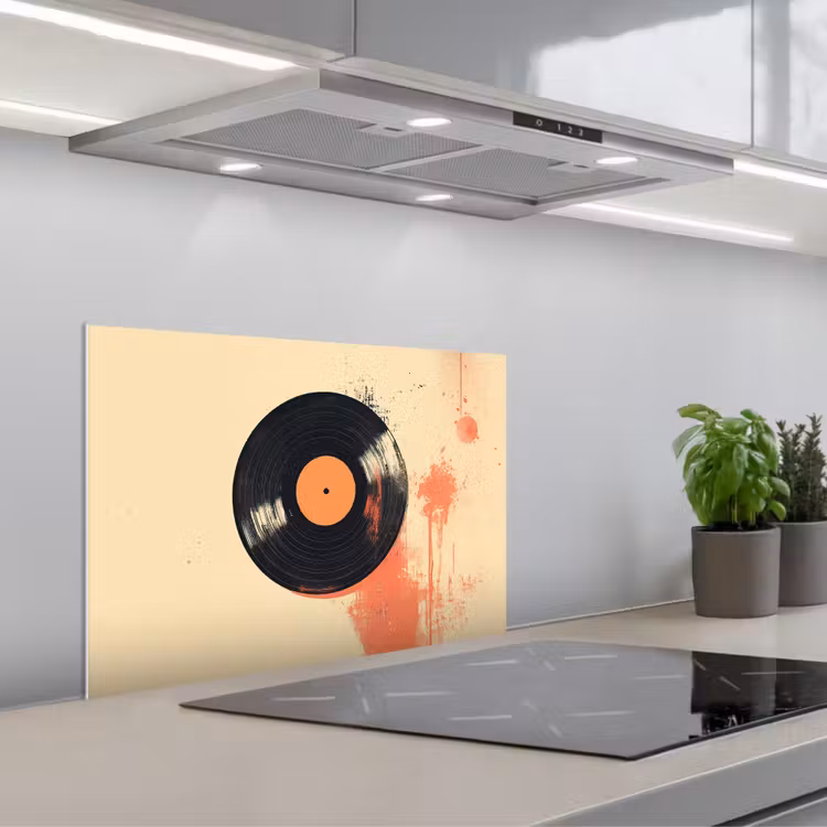 Spatscherm keuken - Vinylplaat - Zwart - Verfspatten - Retro — 1