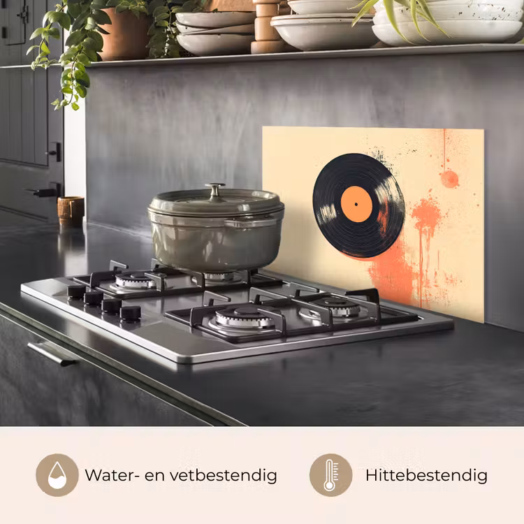 Spatscherm keuken - Vinylplaat - Zwart - Verfspatten - Retro — 2