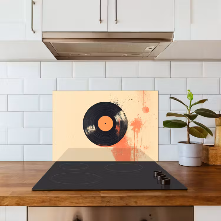 Spatscherm keuken - Vinylplaat - Zwart - Verfspatten - Retro — 3