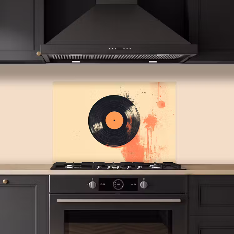 Spatscherm keuken - Vinylplaat - Zwart - Verfspatten - Retro — 5