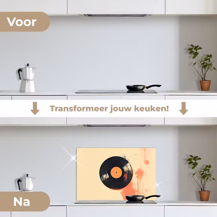 Spatscherm keuken - Vinylplaat - Zwart - Verfspatten - Retro — 7