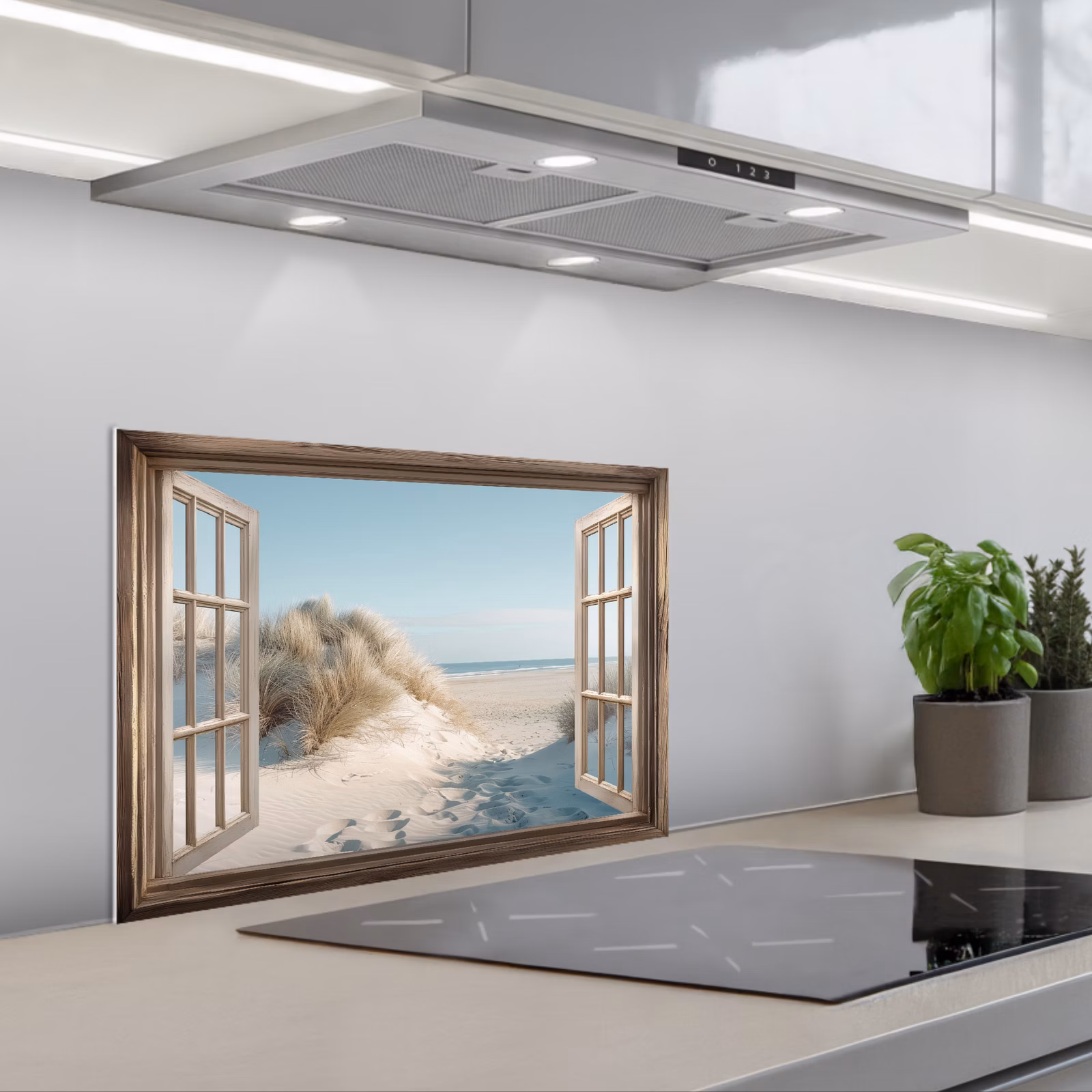 Spatscherm keuken - Doorkijk - Helmgras - Duinen - Zee - Landschap — 1