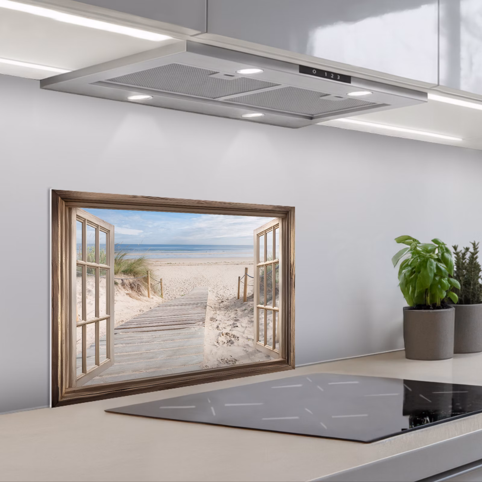 Spatscherm keuken - Doorkijk - Strand - Duinen - Pad - Landschap — 1