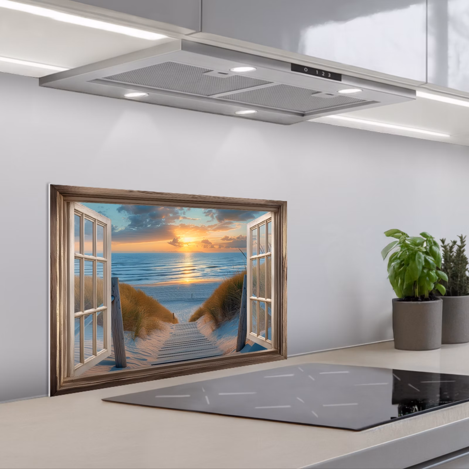 Spatscherm keuken - Doorkijk - Strand - Pad - Zonsondergang — 1