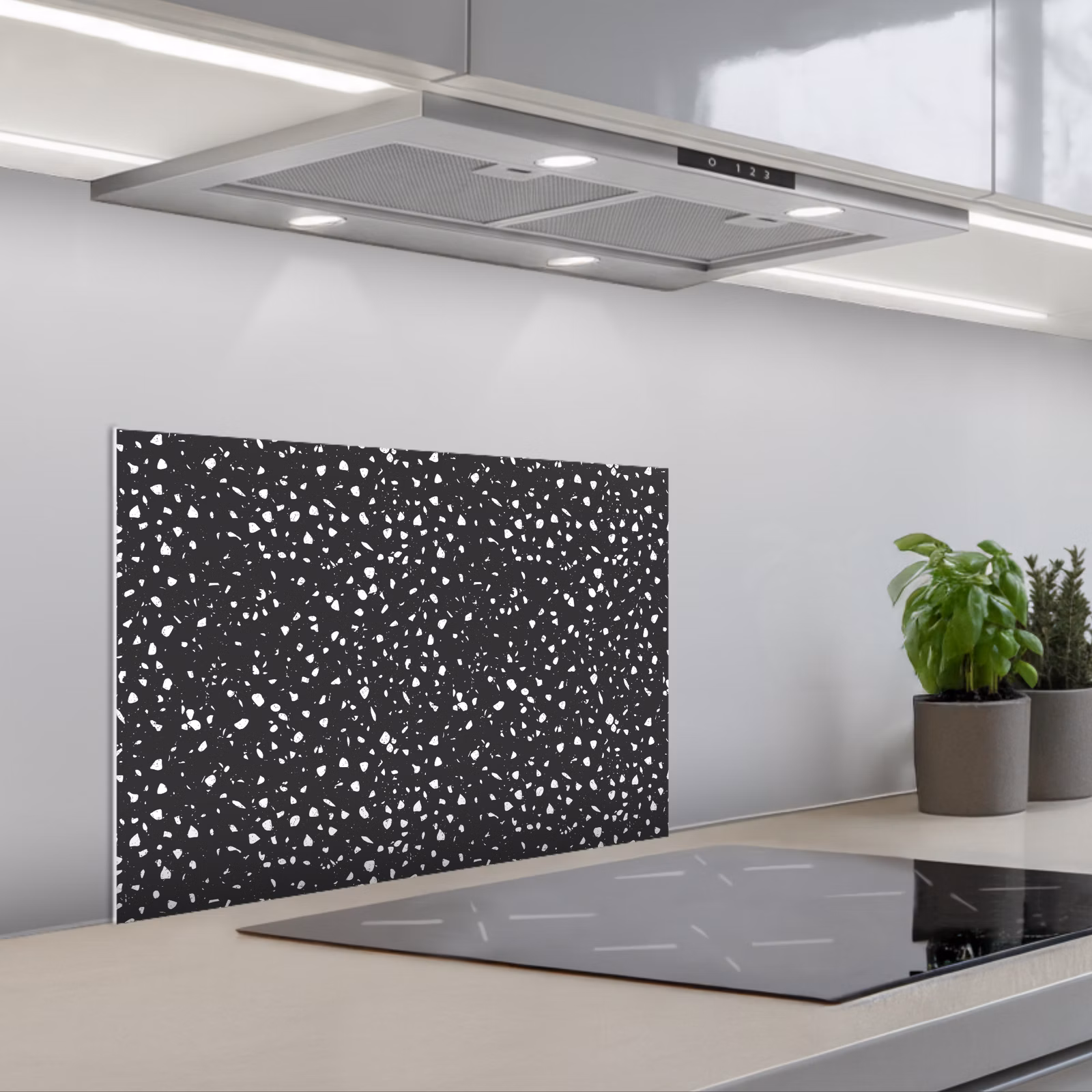 Spatscherm keuken - Terrazzo - Patroon - Zwart - Wit — 1