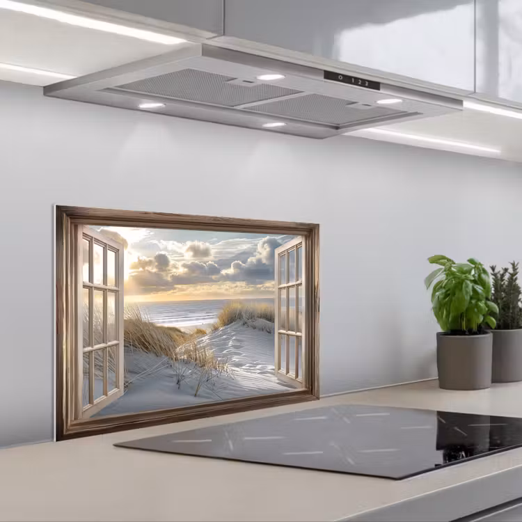 Spatscherm keuken - Doorkijk - Strand - Duinen - Zee - Natuur — 1