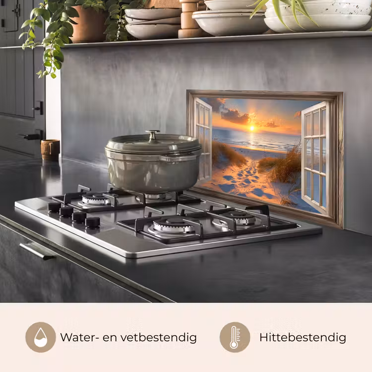 Spatscherm keuken - Doorkijk - Strand - Duinen - Zonsondergang — 2