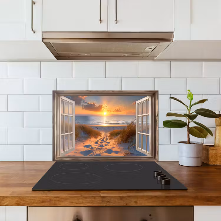 Spatscherm keuken - Doorkijk - Strand - Duinen - Zonsondergang — 3