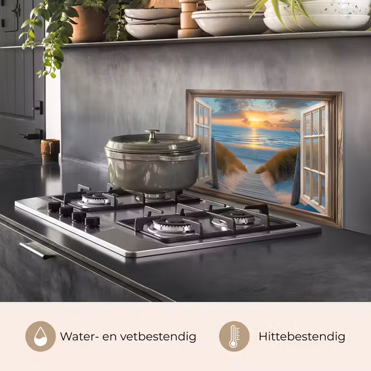 Spatscherm keuken - Doorkijk - Strand - Pad - Zonsondergang — 2