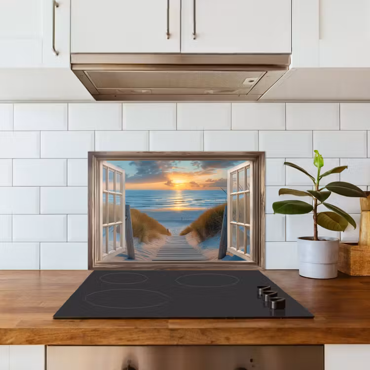 Spatscherm keuken - Doorkijk - Strand - Pad - Zonsondergang — 3