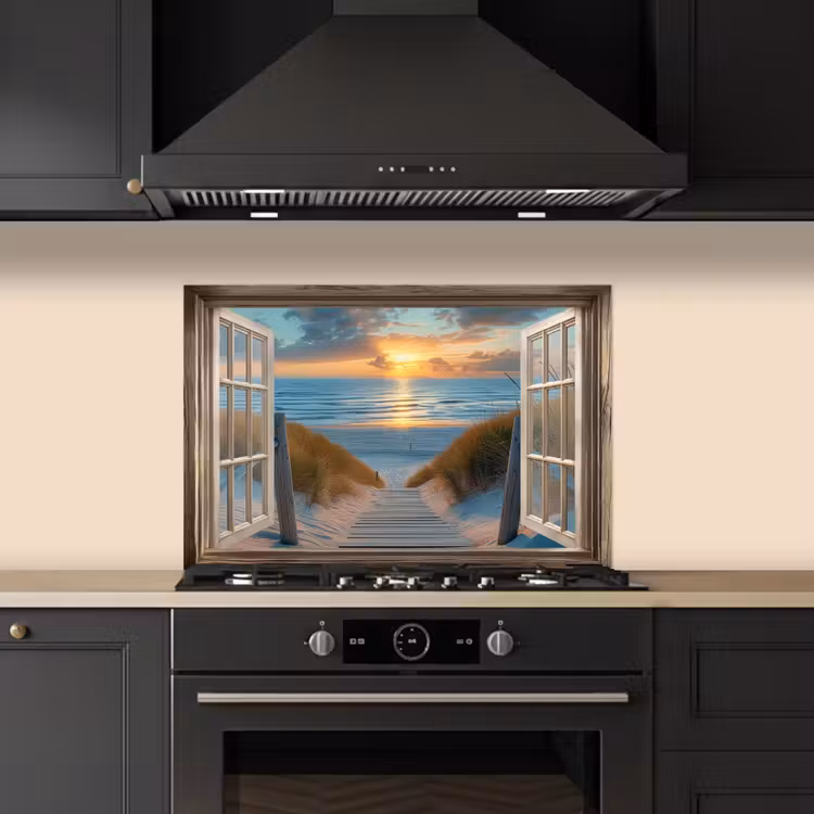 Spatscherm keuken - Doorkijk - Strand - Pad - Zonsondergang — 5