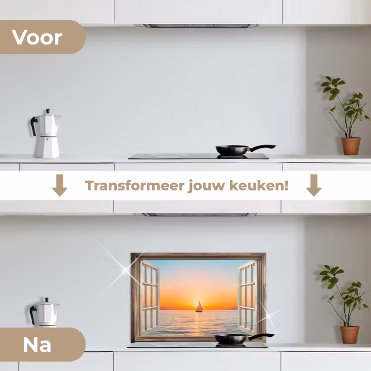 Spatscherm keuken - Doorkijk - Zee - Boot - Zonsondergang — 7