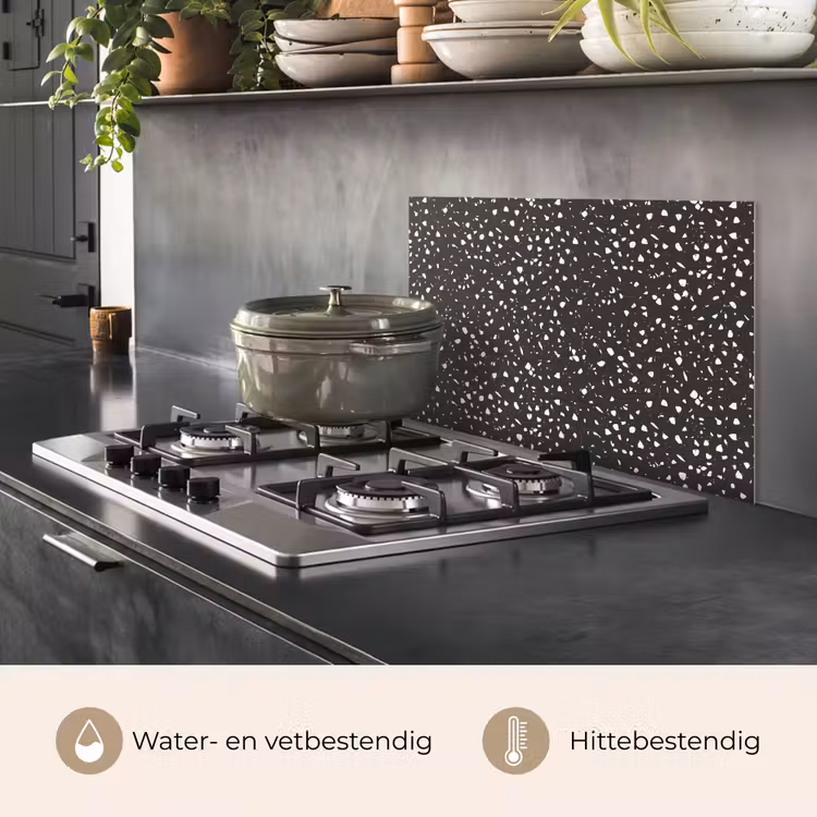 Spatscherm keuken - Terrazzo - Patroon - Zwart - Wit — 2