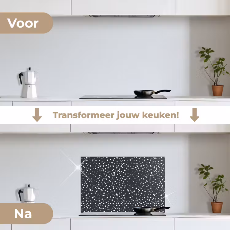 Spatscherm keuken - Terrazzo - Patroon - Zwart - Wit — 7