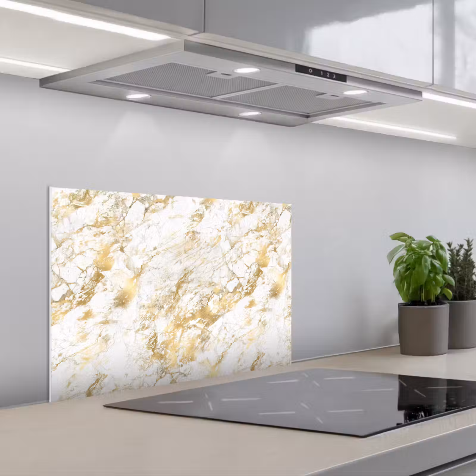 Spatscherm keuken - Marmer - Goud - Structuur — 1