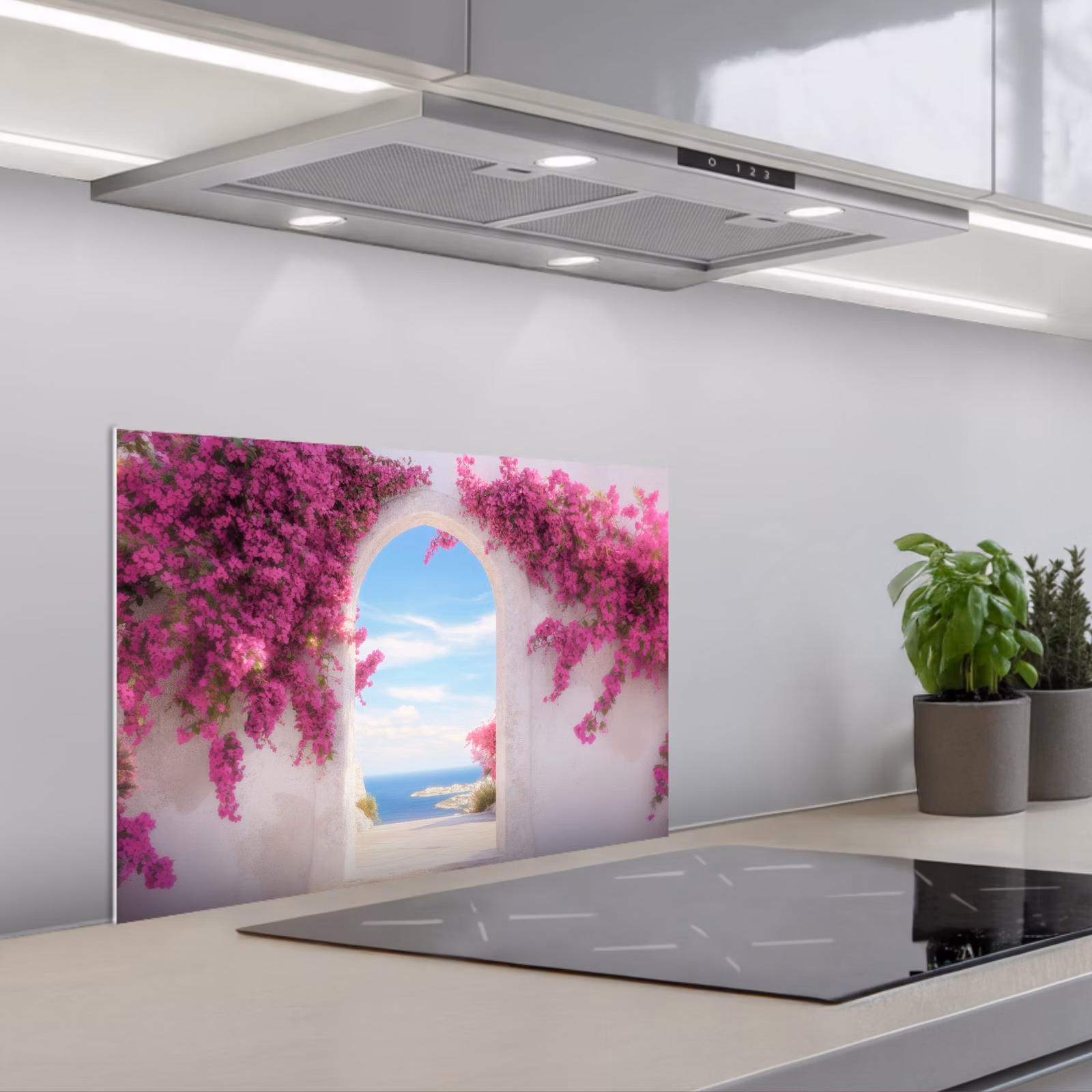 Spatscherm keuken - Zee - Roze - Bloemen - Poort — 1