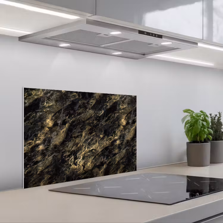Spatscherm keuken - Marmer - Zwart - Goud — 1