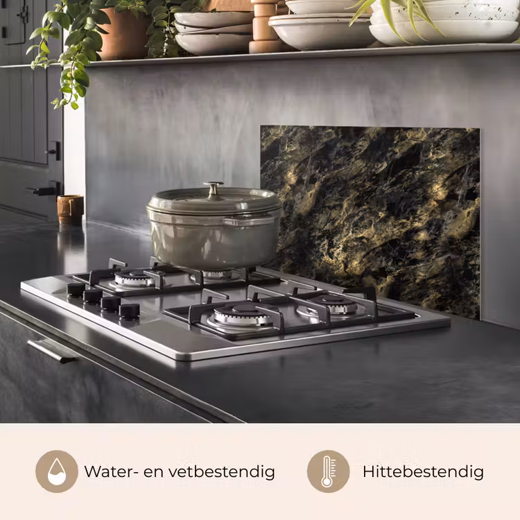 Spatscherm keuken - Marmer - Zwart - Goud — 2