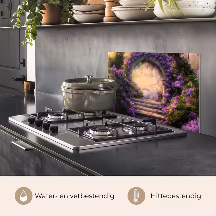 Spatscherm keuken - Poort - Paars - Bloemen — 2