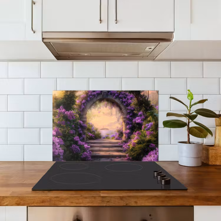 Spatscherm keuken - Poort - Paars - Bloemen — 3