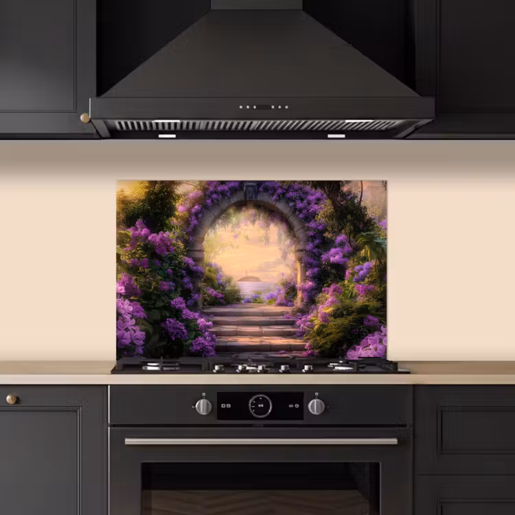 Spatscherm keuken - Poort - Paars - Bloemen — 5