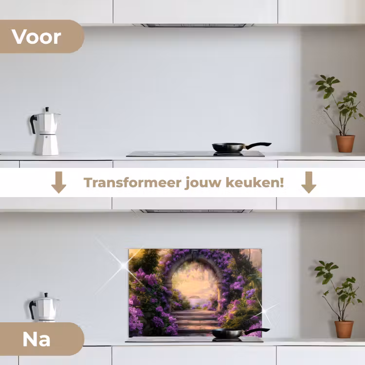 Spatscherm keuken - Poort - Paars - Bloemen — 7