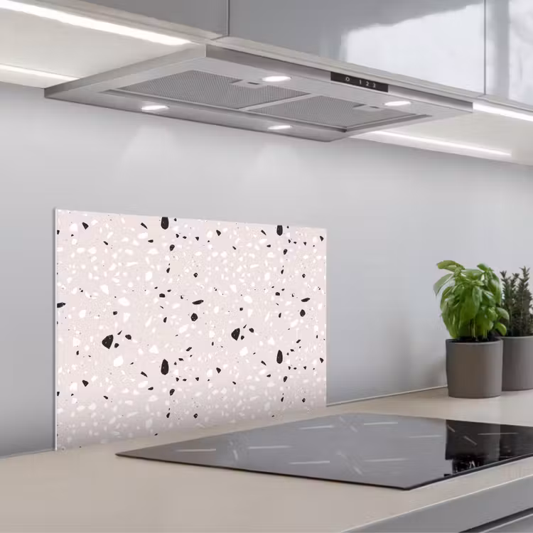 Spatscherm keuken - Terrazzo - Patroon - Zacht - Zwart - Wit — 1