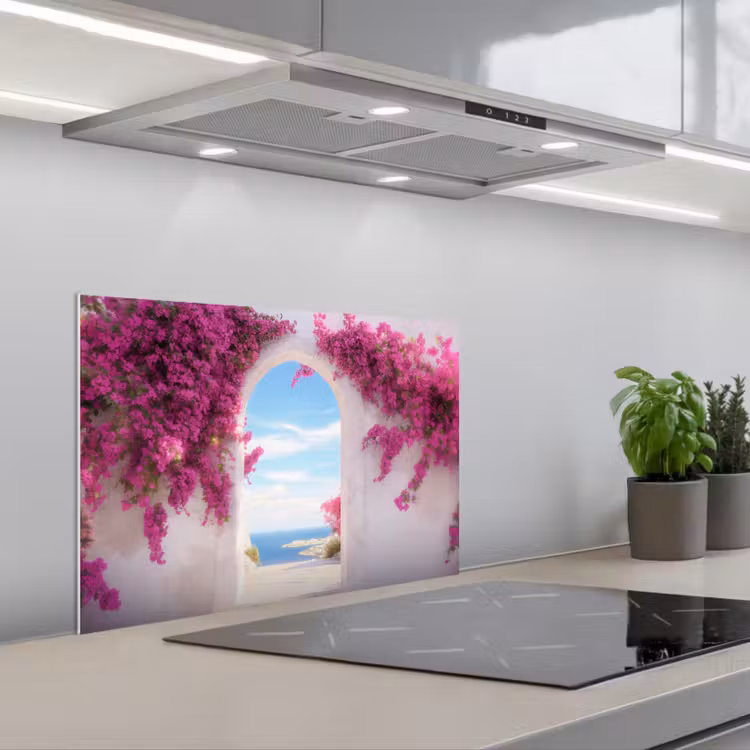 Spatscherm keuken - Zee - Roze - Bloemen - Poort — 1