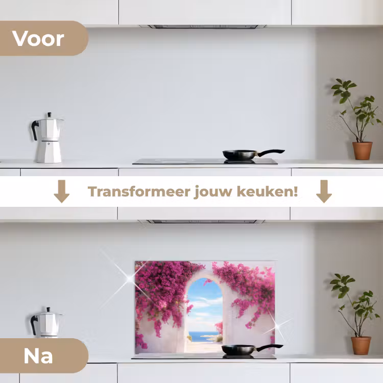 Spatscherm keuken - Zee - Roze - Bloemen - Poort — 7