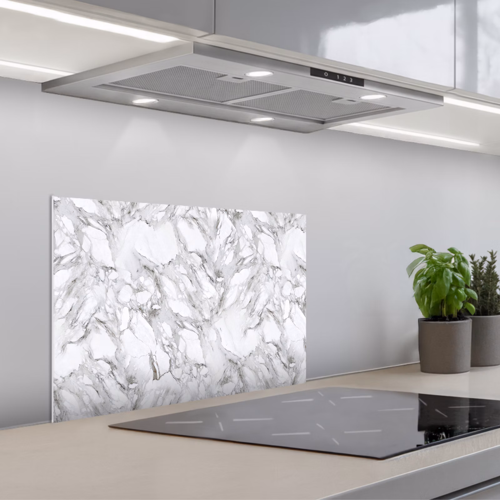 Spatscherm keuken - Marmer - Gelaagd - Brekend - Grijsstructuur — 1