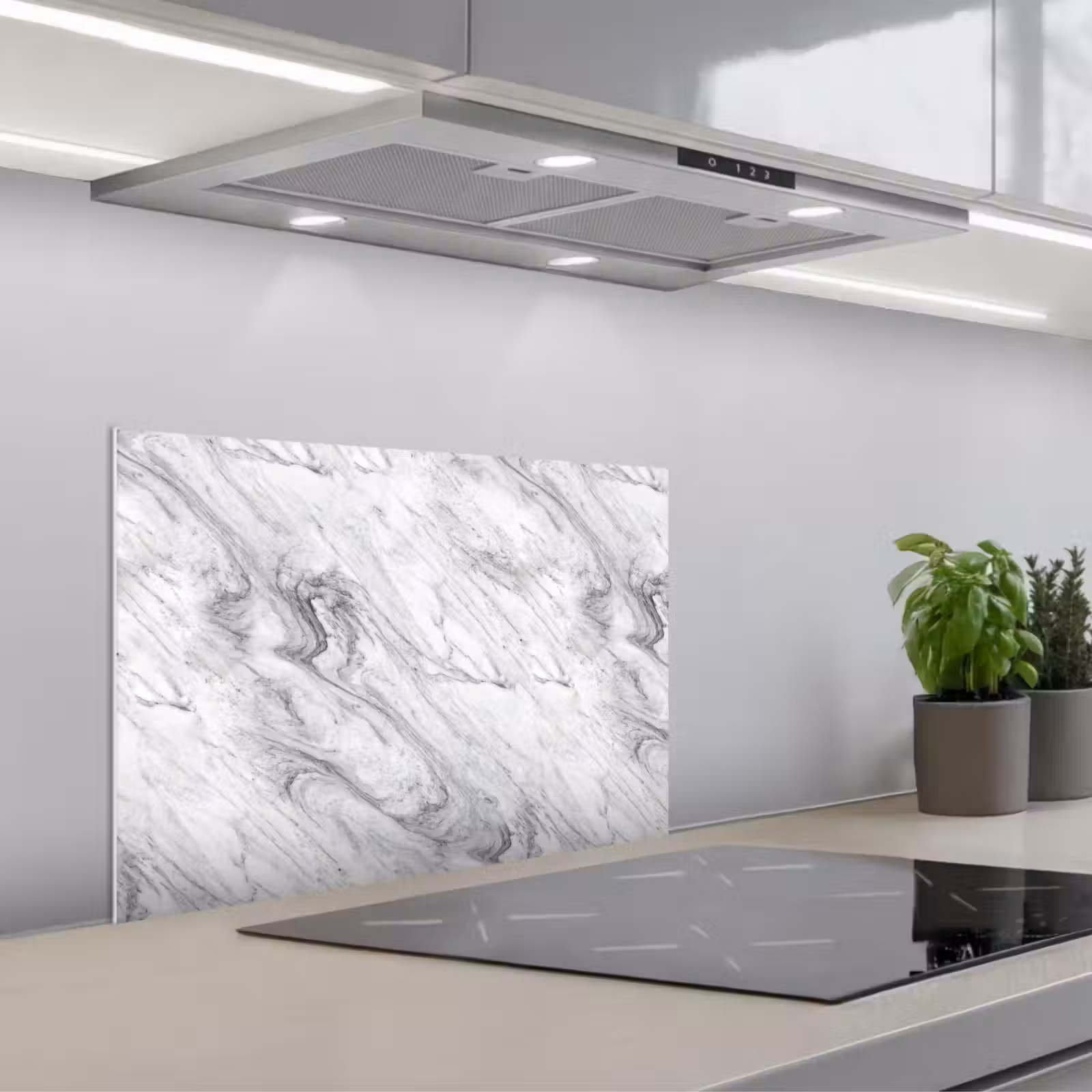 Spatscherm keuken - Wervelende - Grijsstructuur - Marmer - Wit — 1