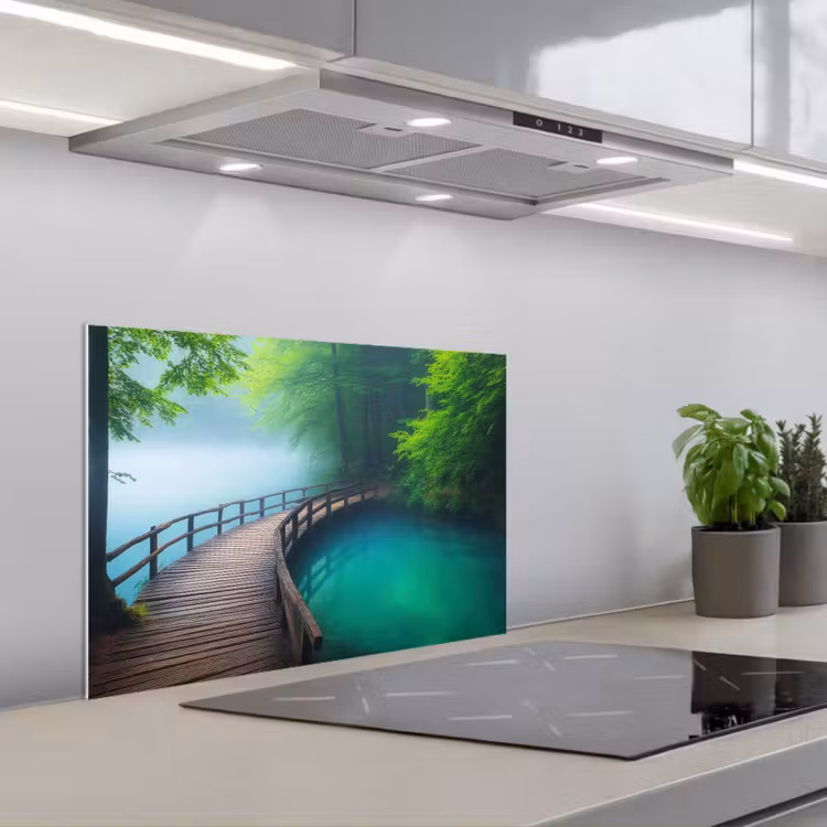 Spatscherm keuken - Brug - Water - Rivier - Bos — 1