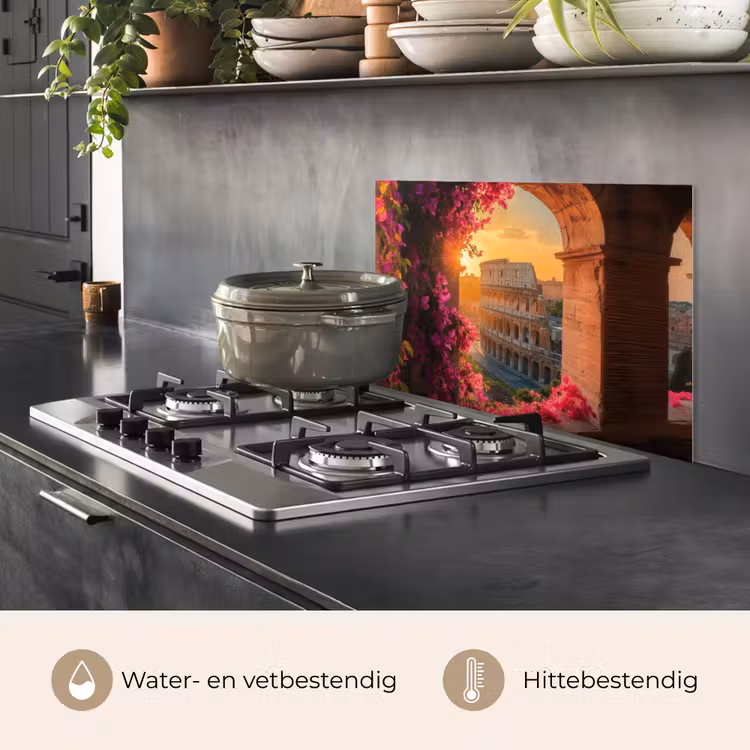 Spatscherm keuken - Colosseum - Rome - Roze Bloemen — 2