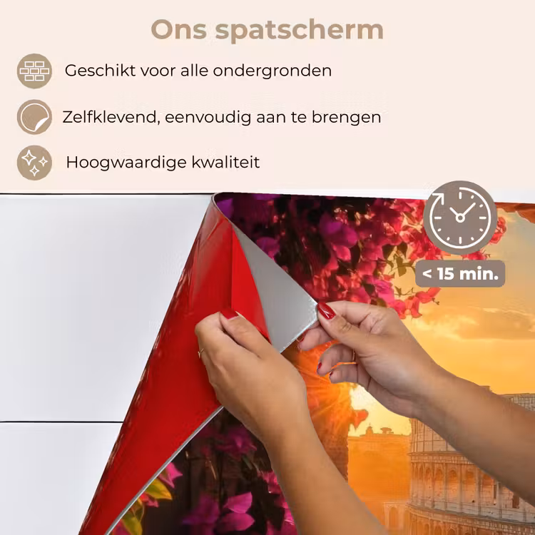 Spatscherm keuken - Colosseum - Rome - Roze Bloemen — 4