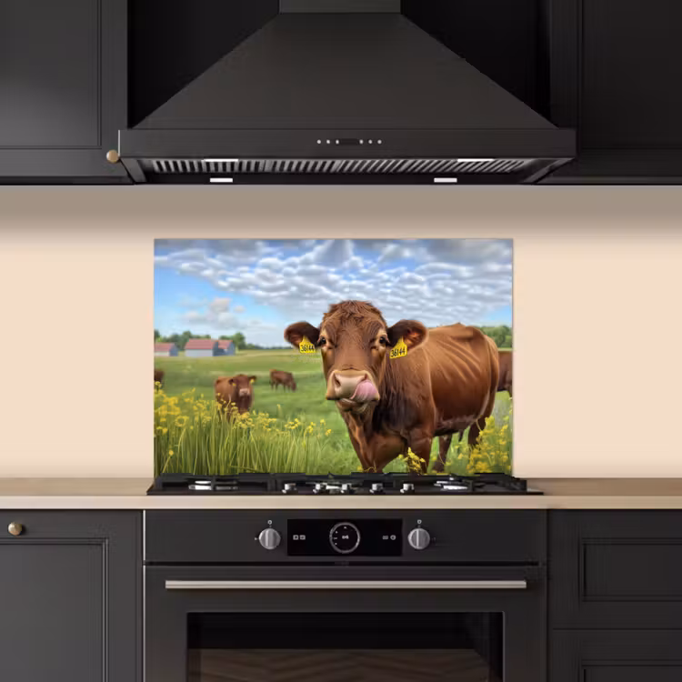 Spatscherm keuken - Koe - Weide - Bloemen — 5