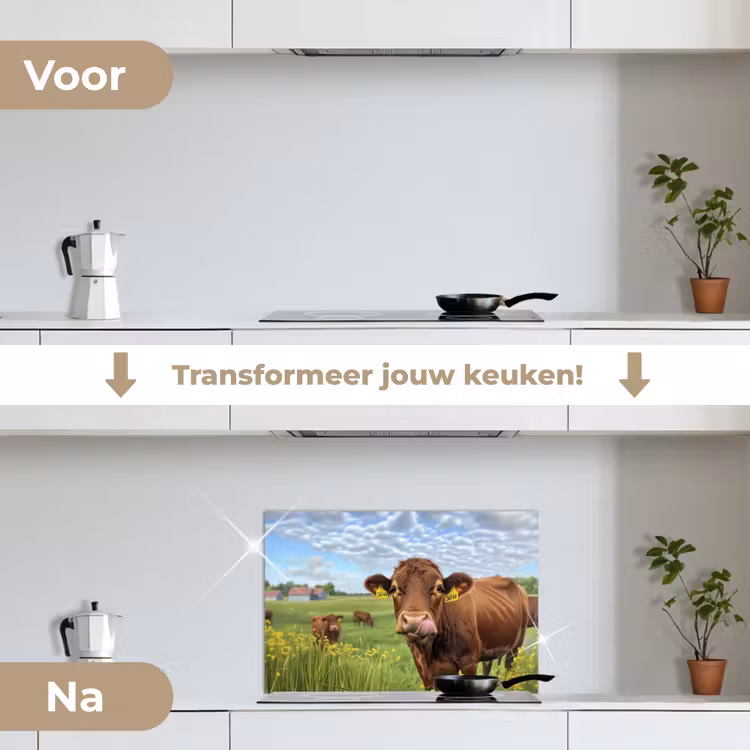 Spatscherm keuken - Koe - Weide - Bloemen — 7