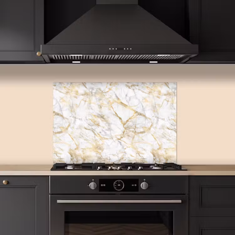 Spatscherm keuken - Marmer - Wit - Expressief - Goudaccenten — 5