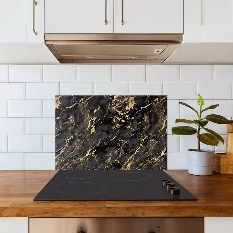 Spatscherm keuken - Marmer - Zwart - Goudstructuur — 3