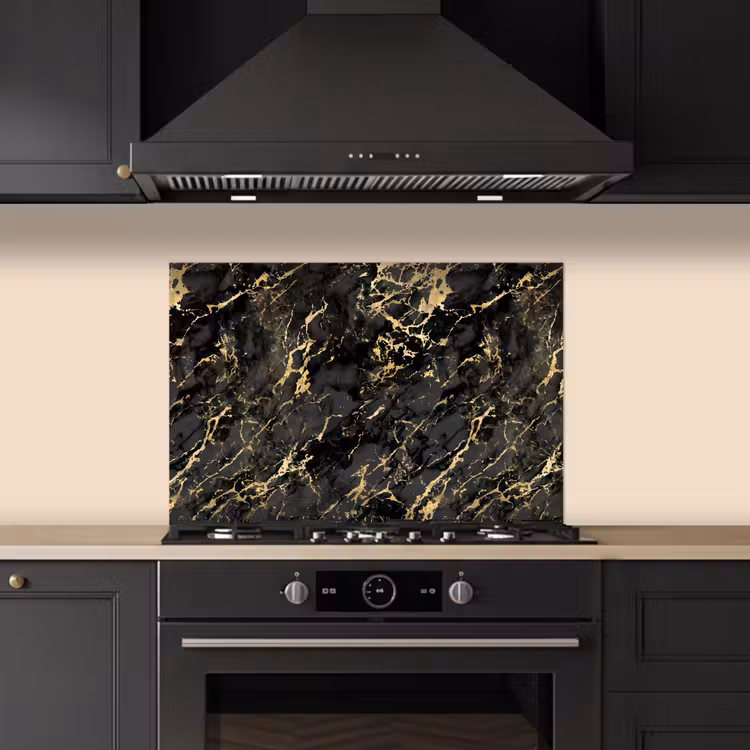 Spatscherm keuken - Marmer - Zwart - Goudstructuur — 5