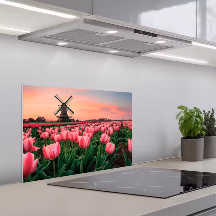 Spatscherm keuken - Tulpen - Molen - Nederland — 1
