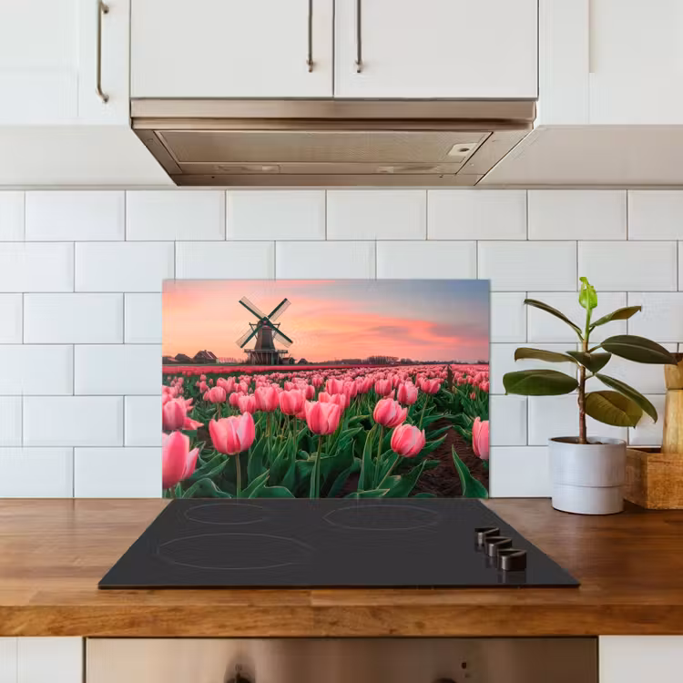 Spatscherm keuken - Tulpen - Molen - Nederland — 3